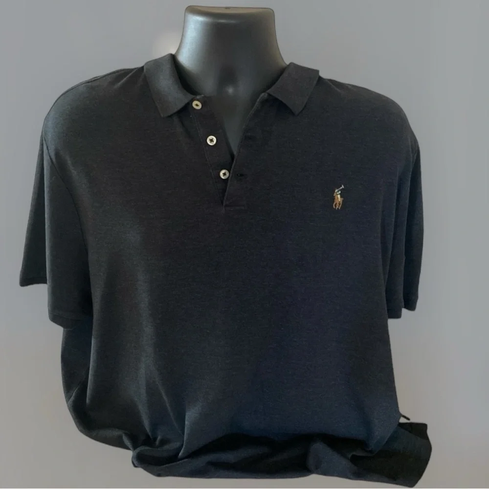 RALPH LAUREN POLO 3 Button Polo Charcoal Grey/Black Big & Tall Men Size XXL/TTG